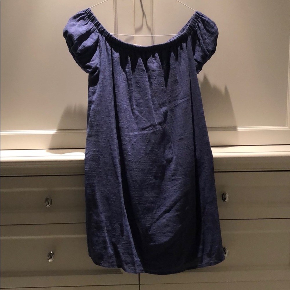 Off shoulder blue linen dress